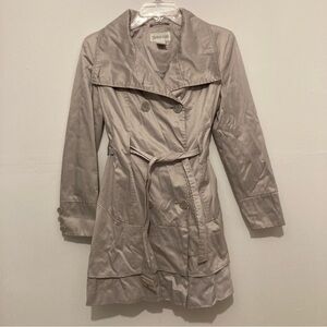 Charles Klein Trench Coat Silver Women’s XS Lined Double Breasted with Belt